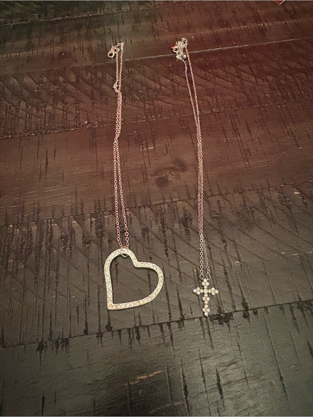 Heart and Cross Pendant Necklace Set - Silver Tone